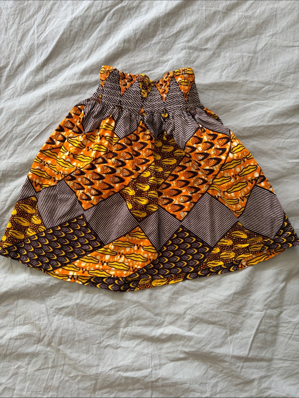Yellow Orange Printed Smocked Waist Skirt